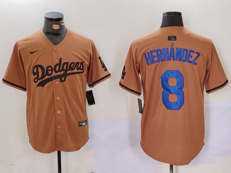 Men Los Angeles Dodgers #8 Hernandez army green joint name 2024 Nike MLB Jersey style 1